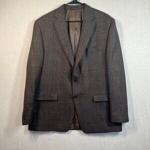 Lauren Ralph Lauren Blazer Mens 44R Brown Blue Plaid Wool Sport Coat Jacket
